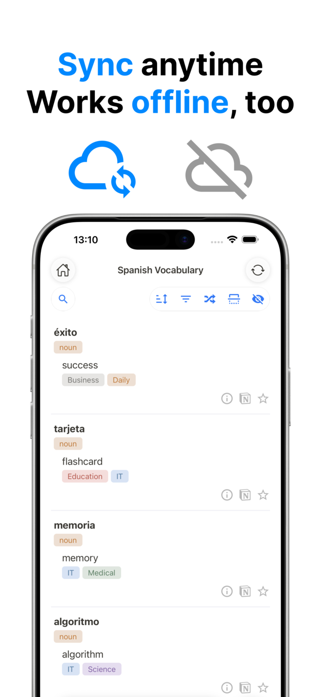 Sync anytime. Works offline, too.